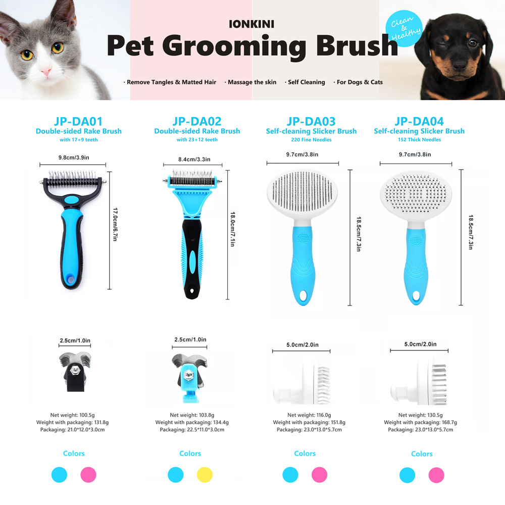 Pet Grooming Slicker Brush Double Sided Shedding and Dematting Undercoat Rake Comb for Dogs, Cats, Rabbits